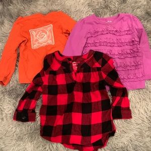 Toddler girl lot of 3 long sleeve tops bundle